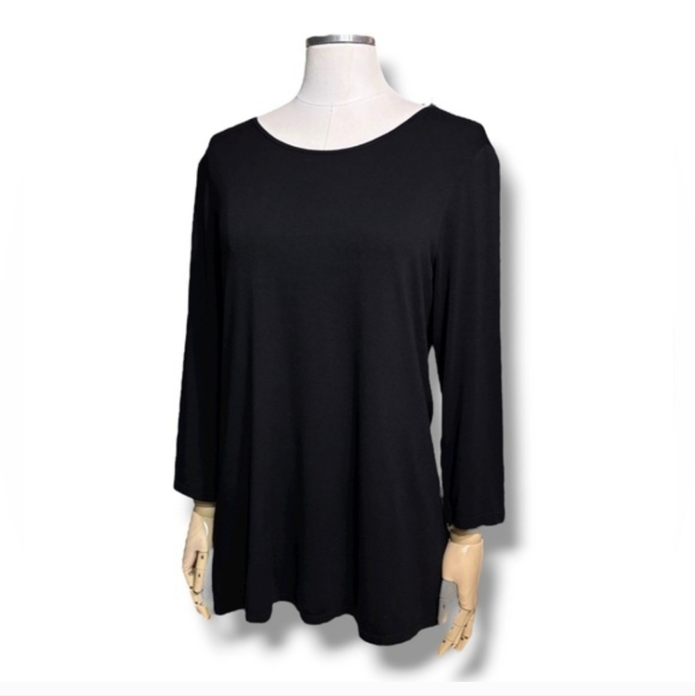 J. JILL STRETCH Black Scoop Neck 3/4 Sleeve Tunic Top
